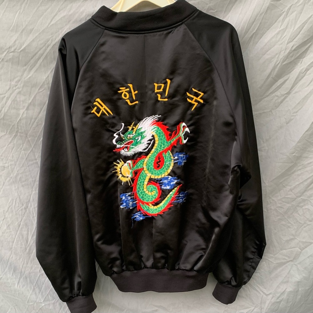 Black Satin Jacket with Dragon Embroidery